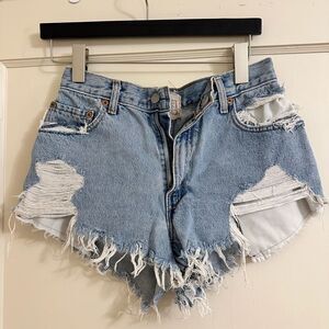 One of a Kind Distressed Reworked Levi’s Vintage Distressed Denim Women Shorts